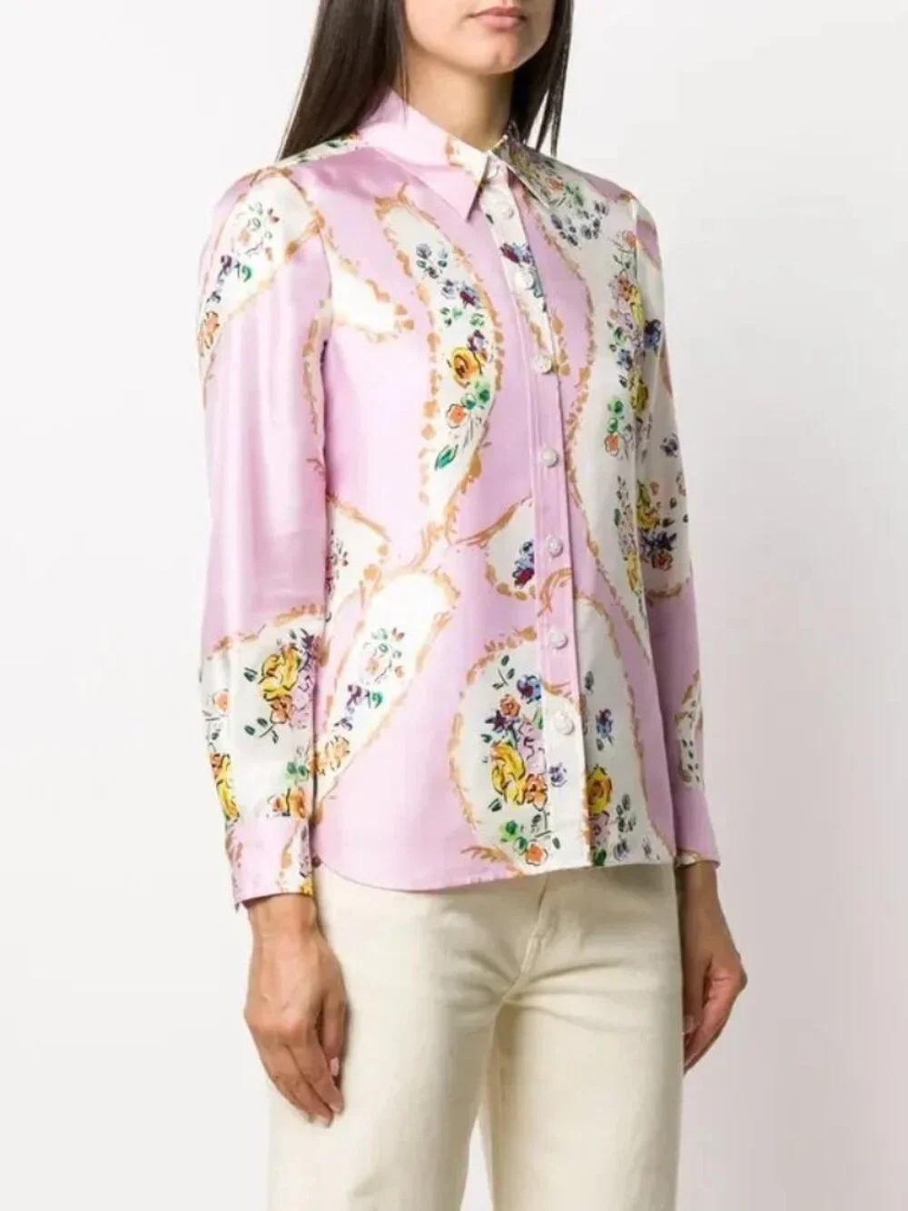 NWT Tory Burch Silk Printed Blouse in Pink Porcelain Floral Button Down Shirt 6